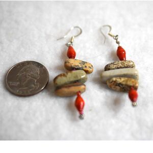 Vintage Unique Multi Color Stacked Stone Silver Tone Like New Hook Earrings